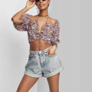 Women's Super-High Rise Rolled Cuff Mom Jean Shorts - Wild Fable Light Blue 10